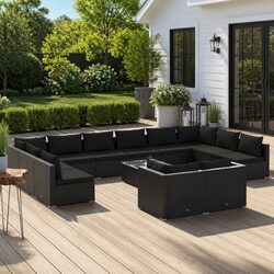 13 Piece Garden Lounge Set Outdoor Patio Furniture Black PE Rattan with Cushions