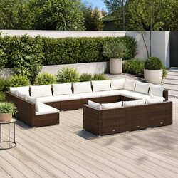 Garden Lounge Set 13 Piece Brown Poly Rattan Outdoor Furniture with Cushions
