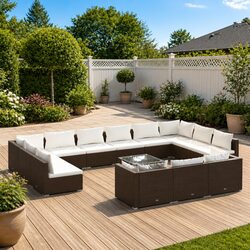 14 Piece Garden Lounge Set Outdoor Furniture Brown PE Rattan with Cushions