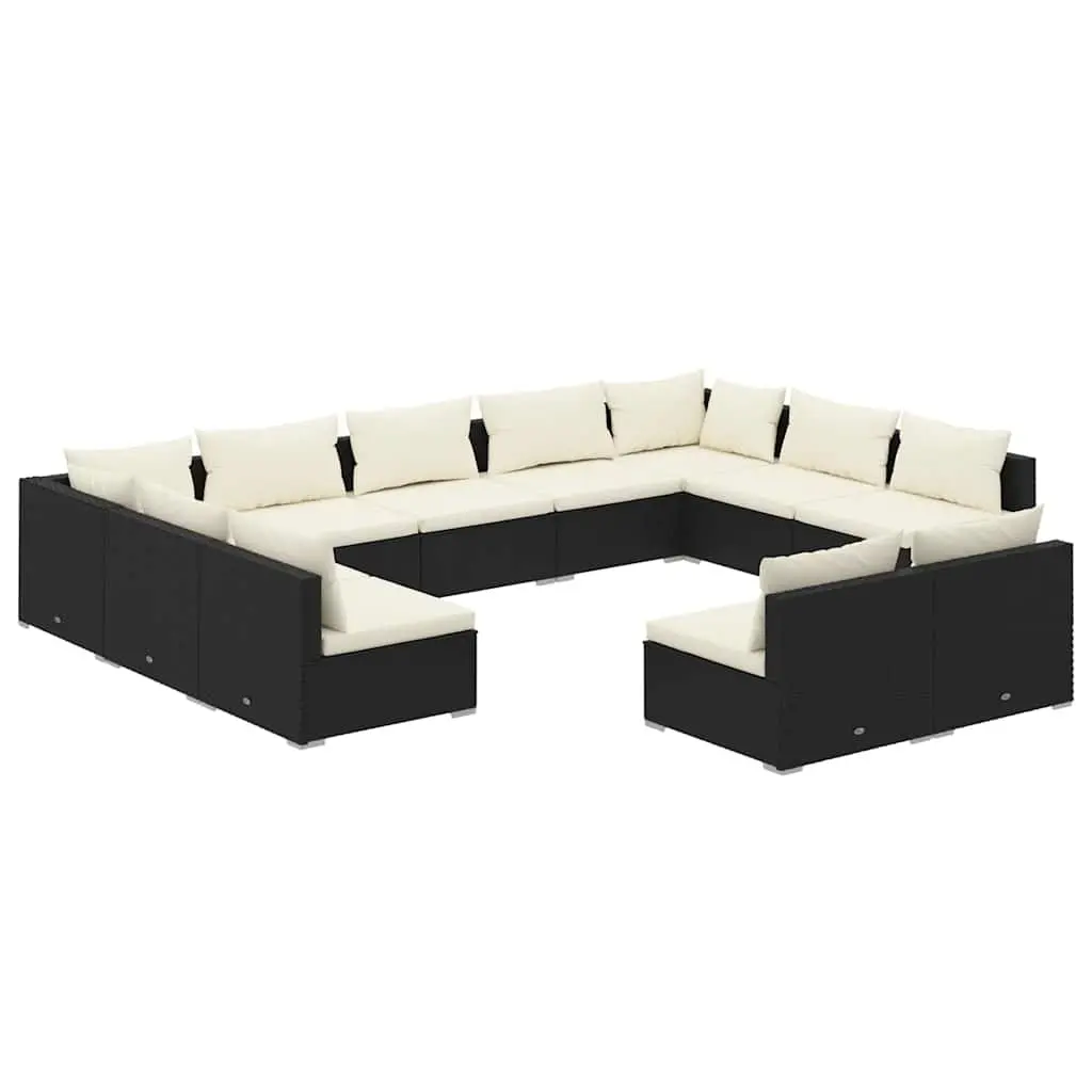 Garden Lounge Set 11 Piece Outdoor Furniture Black Poly Rattan Modular Sofa