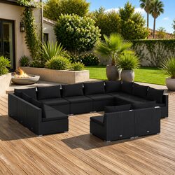 Garden Lounge Set 11 Piece Black Poly Rattan Outdoor Furniture Modular Patio