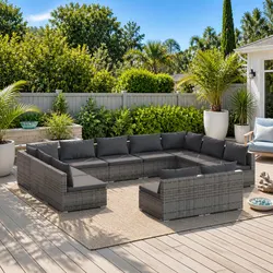 11 Piece Garden Lounge Set Grey Poly Rattan Modular Outdoor Furniture Sofa