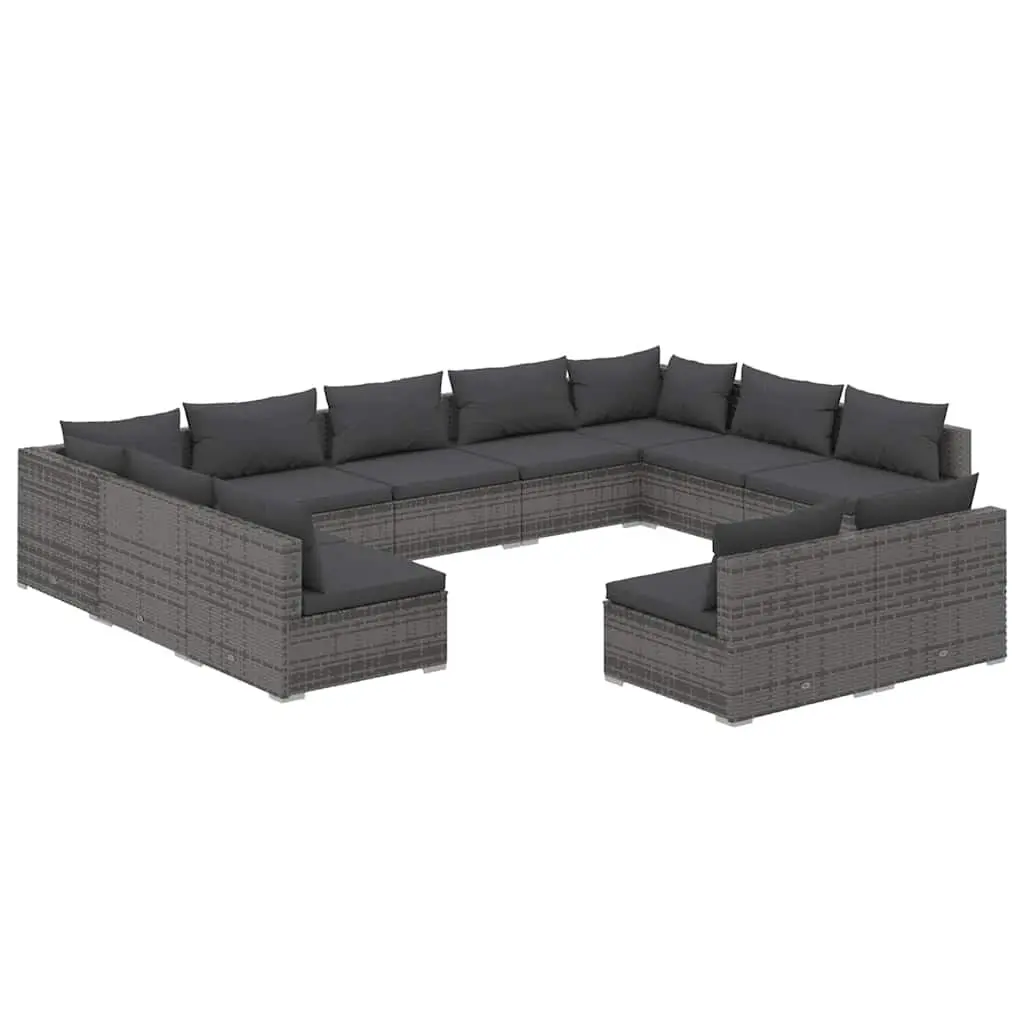 11 Piece Garden Lounge Set Grey Poly Rattan Modular Outdoor Furniture Sofa