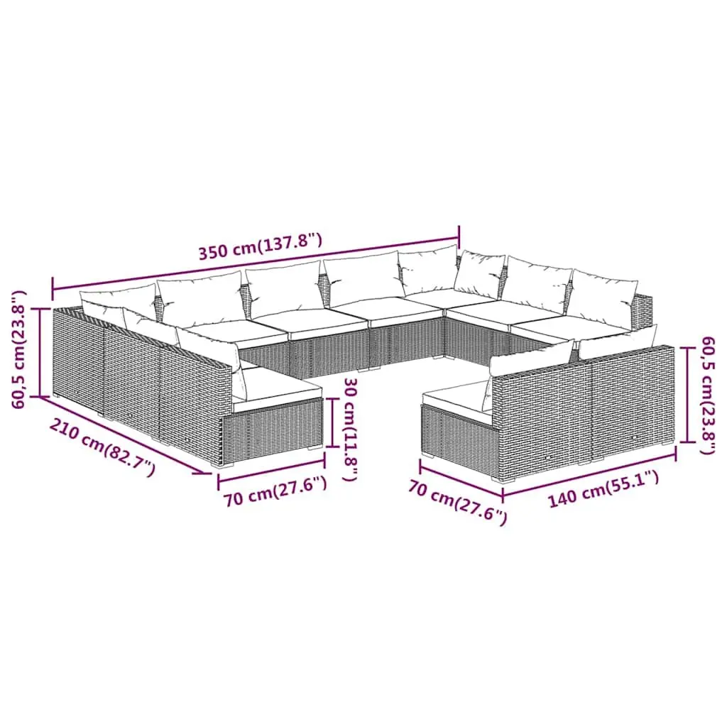 11 Piece Garden Lounge Set Grey Poly Rattan Modular Outdoor Furniture Sofa