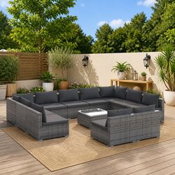 Garden Lounge Set 12 Piece Outdoor Furniture Grey Poly Rattan Modular Patio Sofa
