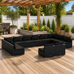 Garden Lounge Set 12 Piece Outdoor Patio Furniture Black Poly Rattan Modular