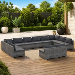 Grey 12 Piece Garden Lounge Set Modular Outdoor Furniture with Cushions Pillows