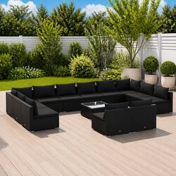 Garden Lounge Set 13 Piece Outdoor Furniture Black Poly Rattan Patio Sofa