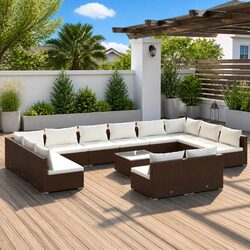Garden Lounge Set 13 Piece Outdoor Patio Furniture Brown Rattan Modular