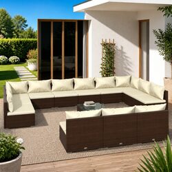 Garden Lounge Set 13 Piece Outdoor Furniture Brown Poly Rattan Modular Sofa