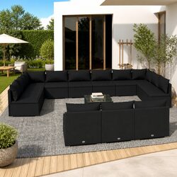 Garden Lounge Set 14 Piece Black Poly Rattan Modular Outdoor Furniture Patio