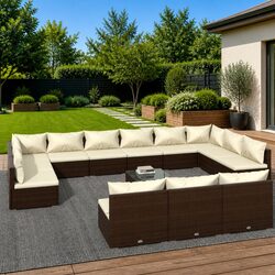 14 Piece Garden Lounge Set Outdoor Furniture Brown Poly Rattan Modular Sofa