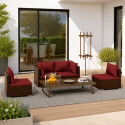 Garden Lounge Set 4 Piece Outdoor Patio Furniture Poly Rattan Brown Modular