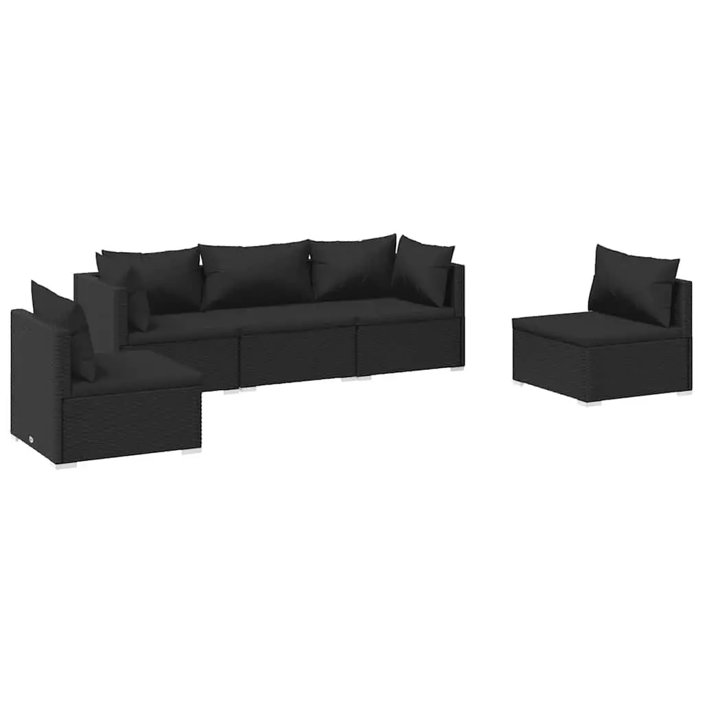 5 Piece Outdoor Lounge Set Garden Patio Furniture Rattan Sofa Black with