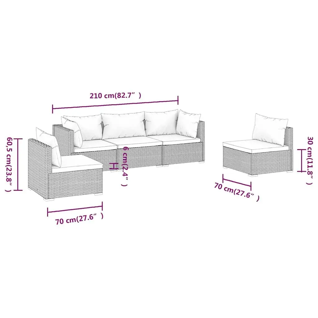 5 Piece Outdoor Lounge Set Garden Patio Furniture Rattan Sofa Black with