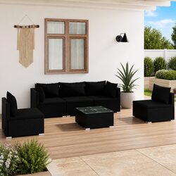 6 Piece Garden Lounge Set Outdoor Patio Furniture Black Poly Rattan with