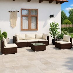 Garden Lounge Set 6 Piece Outdoor Patio Furniture Brown Rattan Modular Sofa