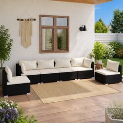 Garden Lounge Set 6 Piece Outdoor Patio Furniture Poly Rattan Black with