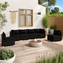 Garden Lounge Set 6 Piece Outdoor Patio Furniture Modular Rattan Sofa Black