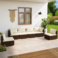 Garden Lounge Set 6 Piece Outdoor Furniture Patio Sofa with Cushions Brown