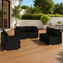 Garden Lounge Set 6 Piece Outdoor Patio Furniture Black Modular Rattan Sofa