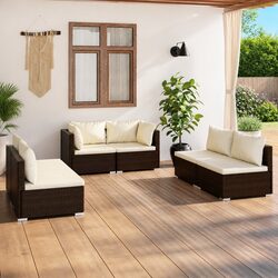 Garden Lounge Set 6 Piece Outdoor Patio Furniture Brown Rattan Modular Sofa