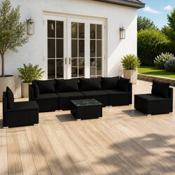 Garden Lounge Set 7 Piece Outdoor Furniture Black PE Rattan Modular Patio Sofa