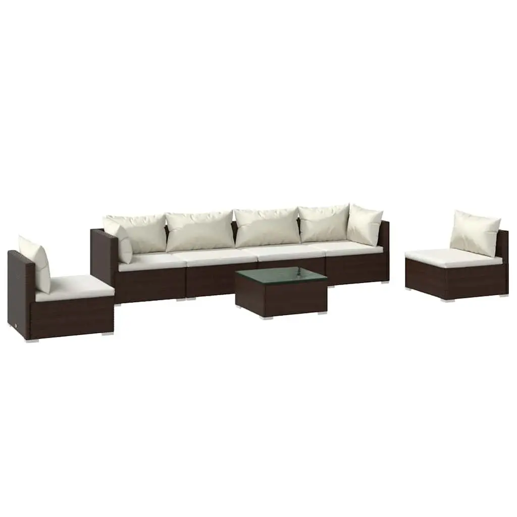 Garden Lounge Set 7 Piece Outdoor Patio Furniture Brown Poly Rattan Modular Sofa