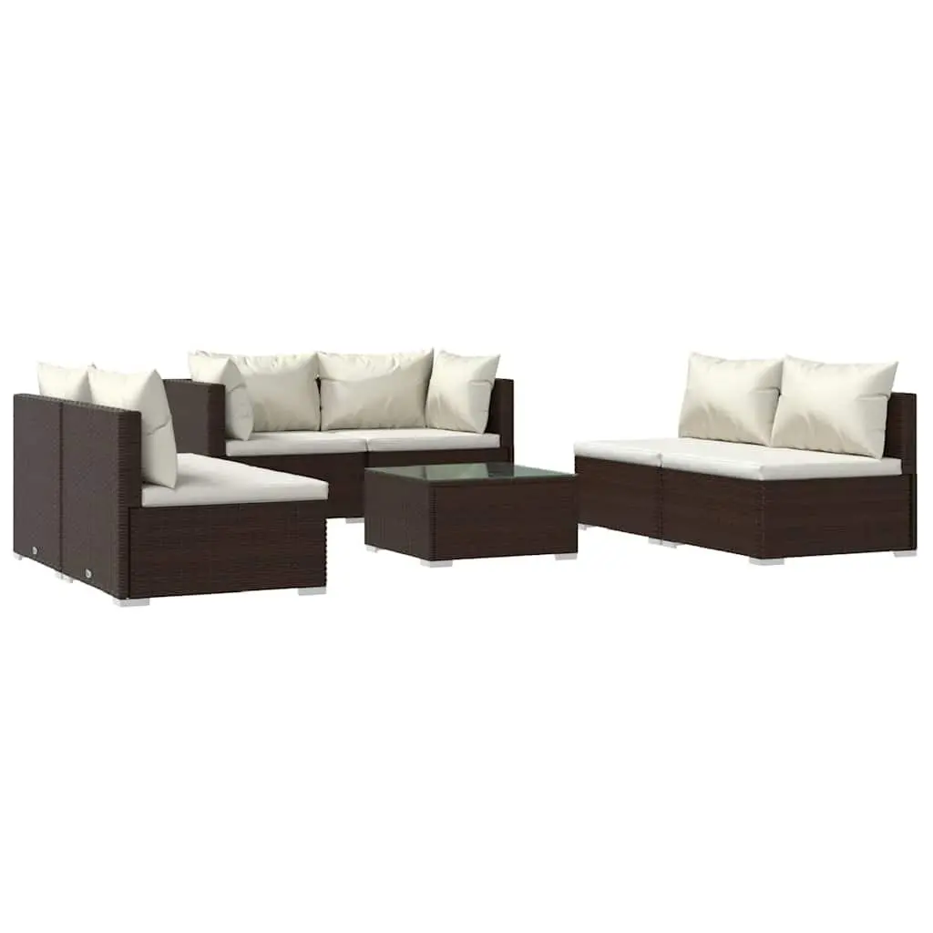 7 Piece Outdoor Garden Lounge Set PE Rattan Patio Furniture Brown with Cushions