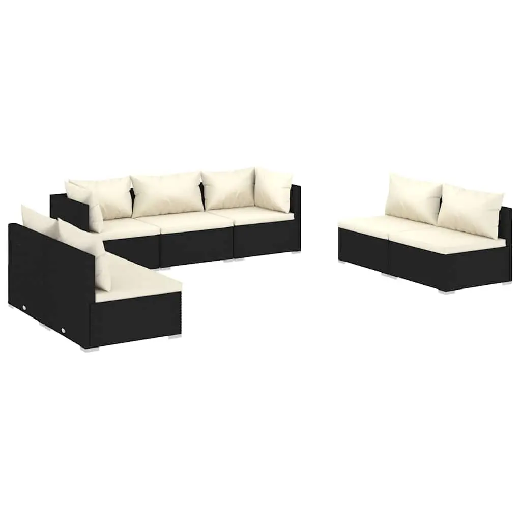 7 Piece Garden Lounge Set Modular Water-Resistant PE Rattan Black with Cushions