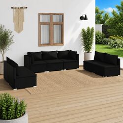 7 Piece Outdoor Garden Lounge Set Black Poly Rattan Patio Furniture Cushions