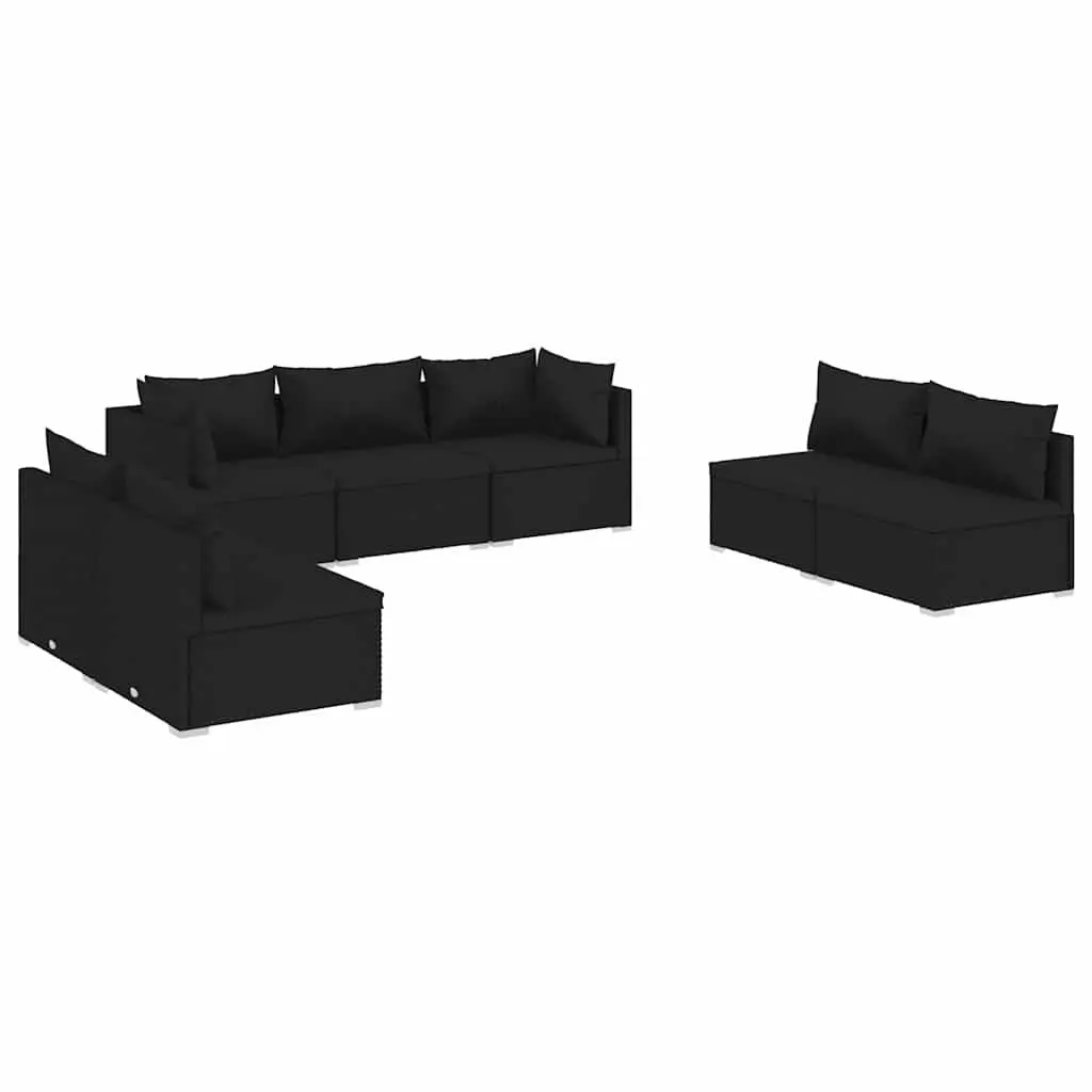 7 Piece Outdoor Garden Lounge Set Black Poly Rattan Patio Furniture Cushions