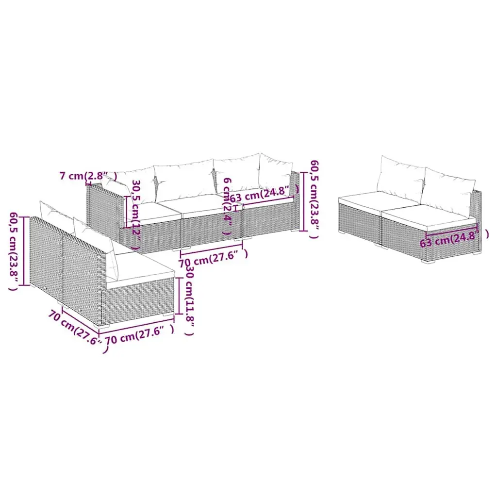 7 Piece Outdoor Garden Lounge Set Black Poly Rattan Patio Furniture Cushions