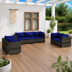 7 Piece Garden Lounge Set Grey Poly Rattan Outdoor Patio Furniture with Cushions