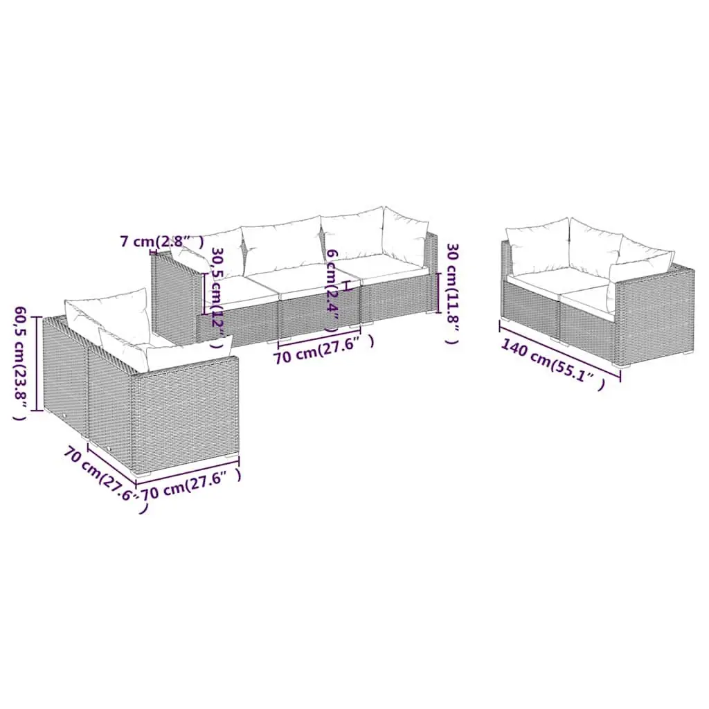 7 Piece Garden Lounge Set Grey Poly Rattan Outdoor Patio Furniture with Cushions