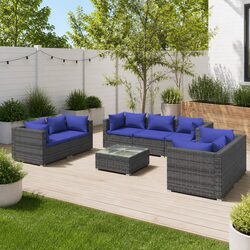 Garden Lounge Set 8 Piece Outdoor Furniture Poly Rattan Modular Patio Sofa Grey