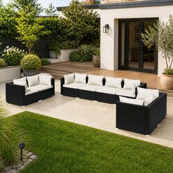 Garden Lounge Set 8 Piece Outdoor Patio Furniture Black Modular Sofa with