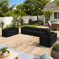 Garden Lounge Set 8 Piece Outdoor Patio Furniture Black Modular Sofa with