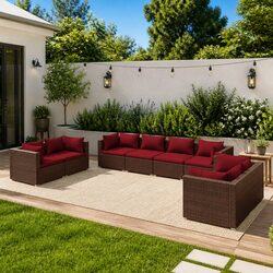 Garden Lounge Set 8 Piece Outdoor Patio Furniture Brown Poly Rattan Modular Sofa