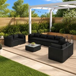 Garden Lounge Set 9 Piece Outdoor Furniture Patio Sofa with Cushions Black