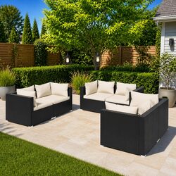 6 Piece Garden Lounge Set Outdoor Patio Furniture Poly Rattan Black with
