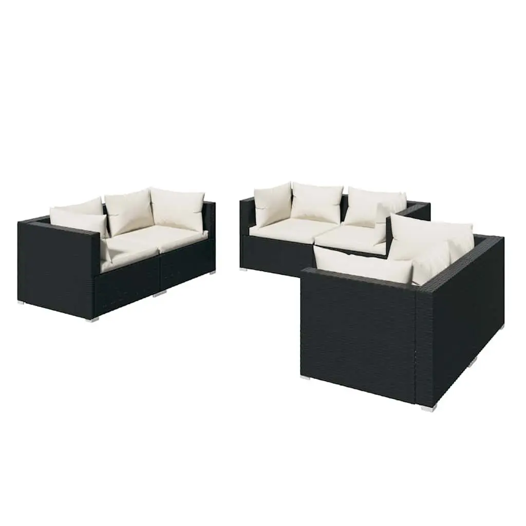 6 Piece Garden Lounge Set Outdoor Patio Furniture Poly Rattan Black with