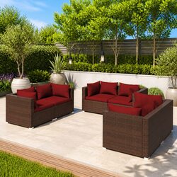 Garden Lounge Set 6 Piece Outdoor Patio Furniture Brown PE Rattan Modular Sofa