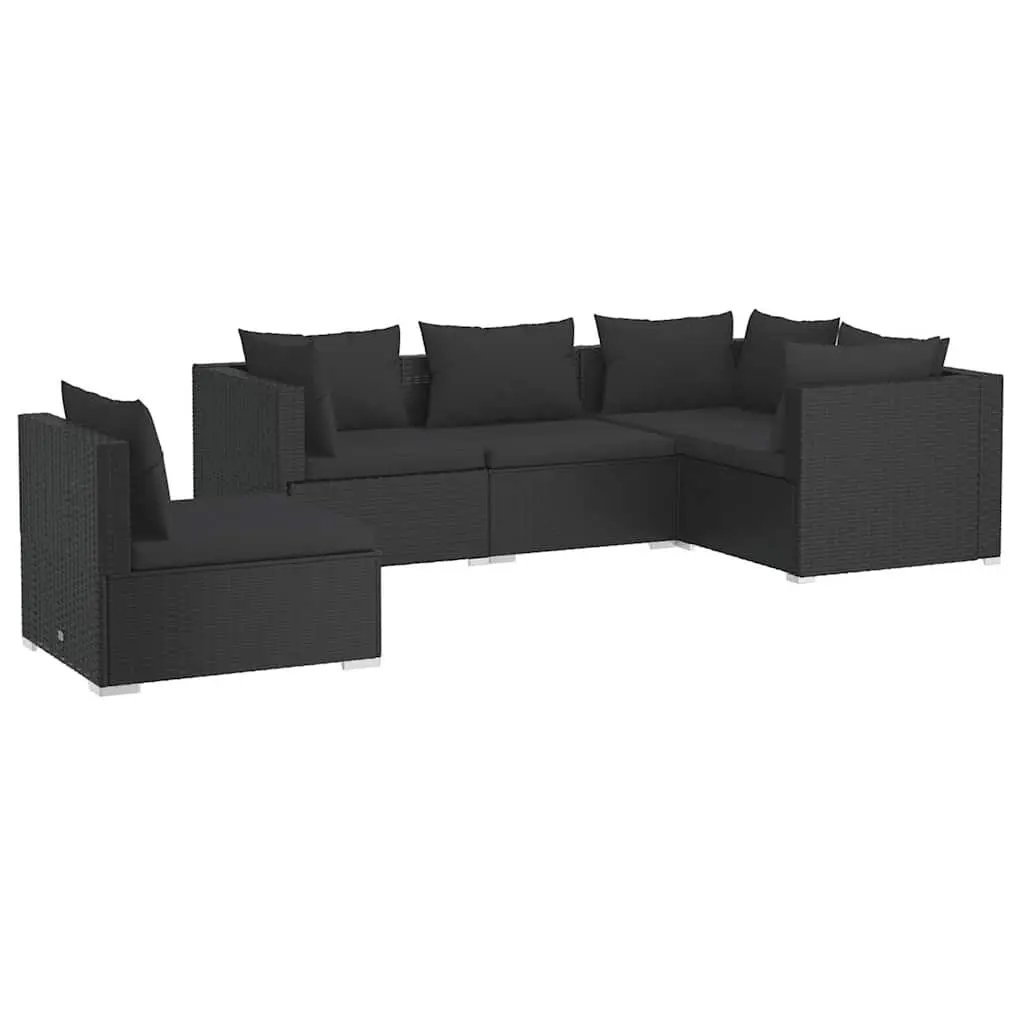 Garden Lounge Set 5 Piece Modular Outdoor Patio Furniture Black Powder-coated Steel Frame Water-resistant PE Rattan