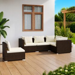 Garden Lounge Set 5 Piece Outdoor Patio Furniture Brown Rattan Sofa with
