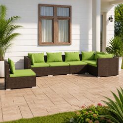 Garden Lounge Set 6 Piece Outdoor Patio Furniture Brown Poly Rattan Modular