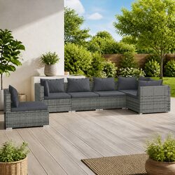 Garden Lounge Set 6 Piece Outdoor Patio Furniture Grey Rattan Sofa with Cushions