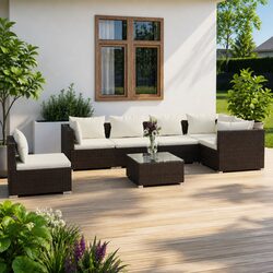 Outdoor Garden Lounge Set 7 Piece Patio Furniture Brown Poly Rattan with
