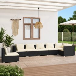 7 Piece Garden Lounge Set Outdoor Patio Furniture Black PE Rattan with Cushions