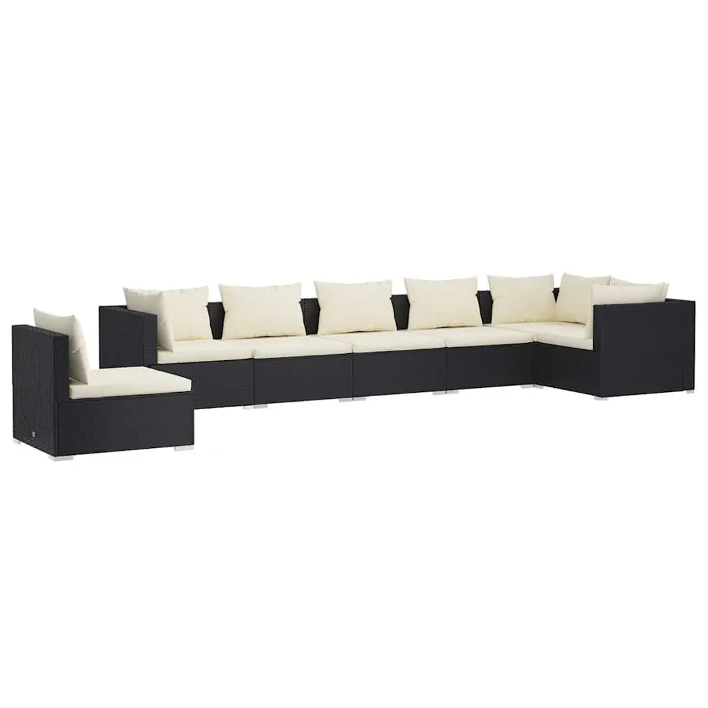 7 Piece Garden Lounge Set Outdoor Patio Furniture Black PE Rattan with Cushions